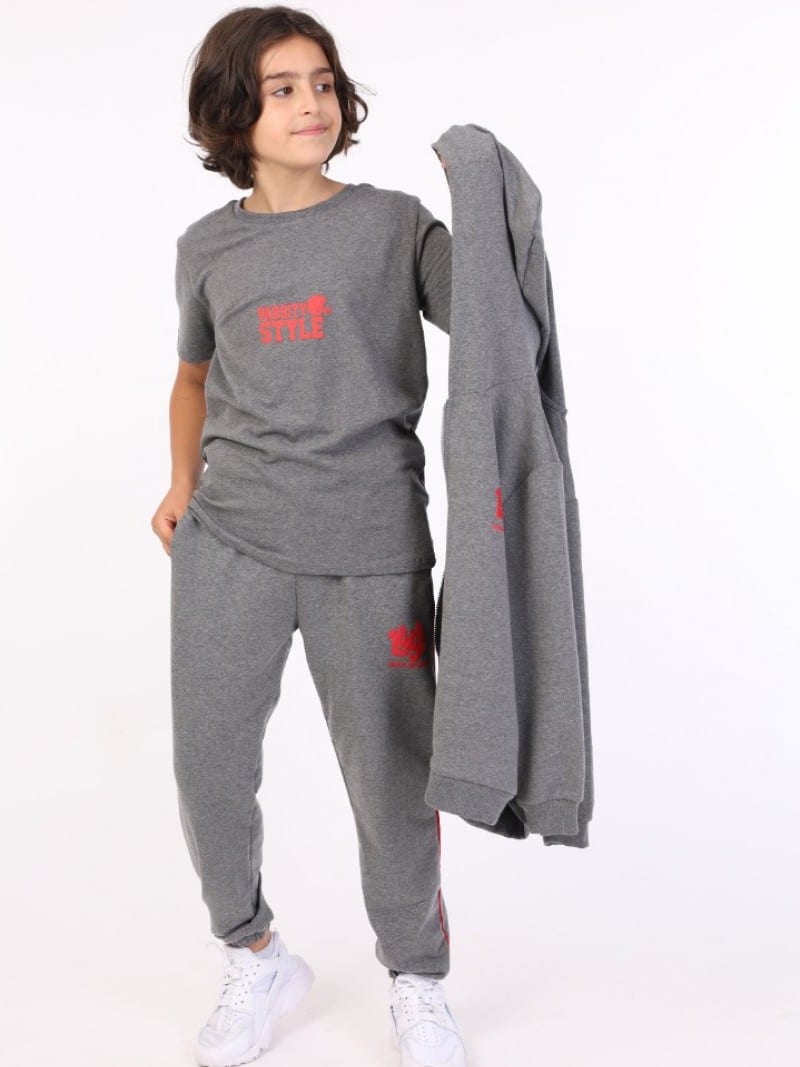 A three-piece boy's sweatshirt set