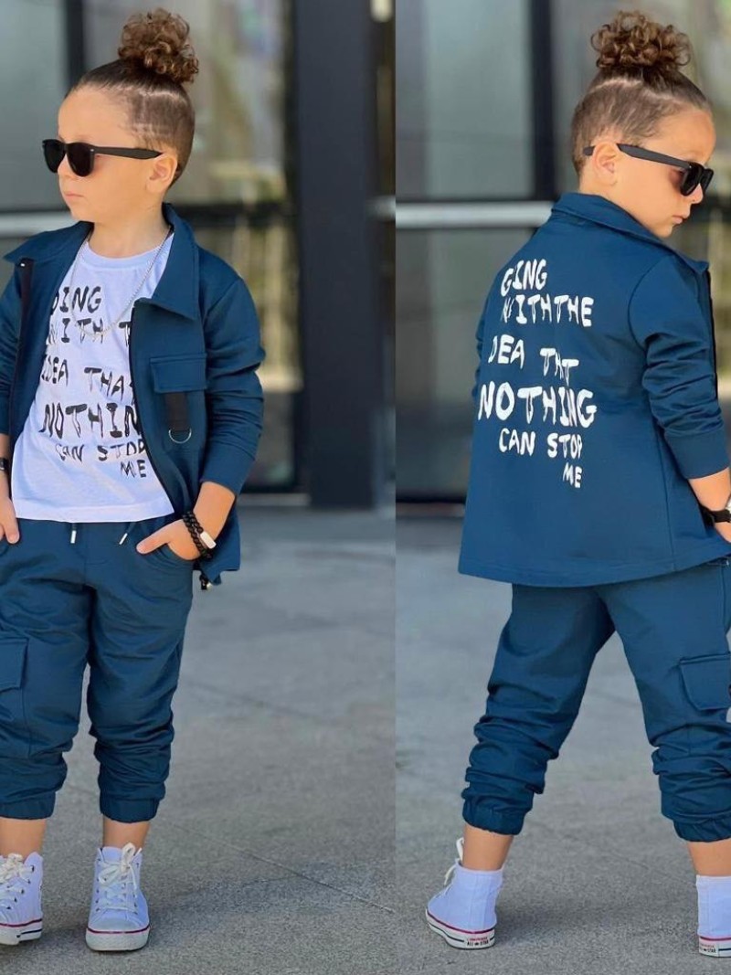 Boy's three-piece tracksuit set with a slightly longer sweatshirt