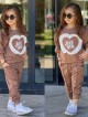 Girls' two-piece cotton set with a decorative lace heart