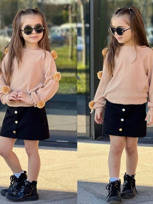 Girls' two-piece set, bubble sweater and skirt