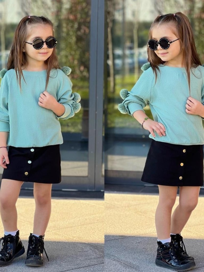 Dívčí dvoudílná souprava, bublinkový svetr a sukně