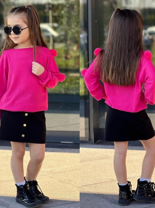 Girls' two-piece set, bubble sweater and skirt