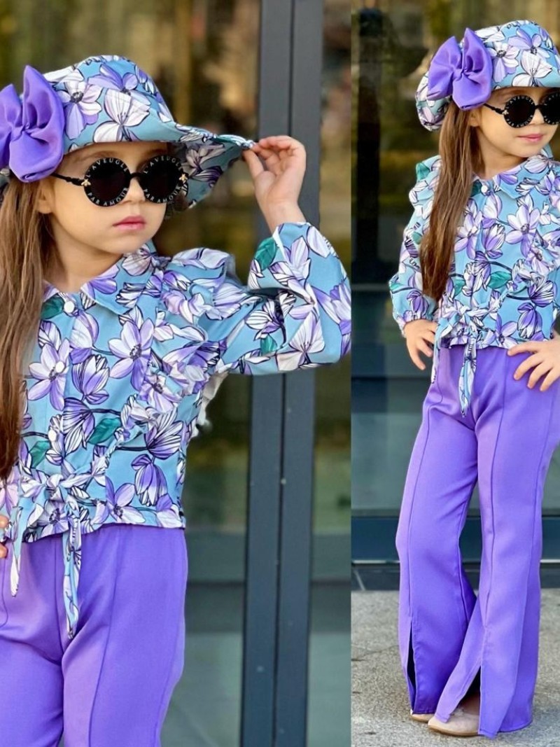 Girls' spring floral set with a hat