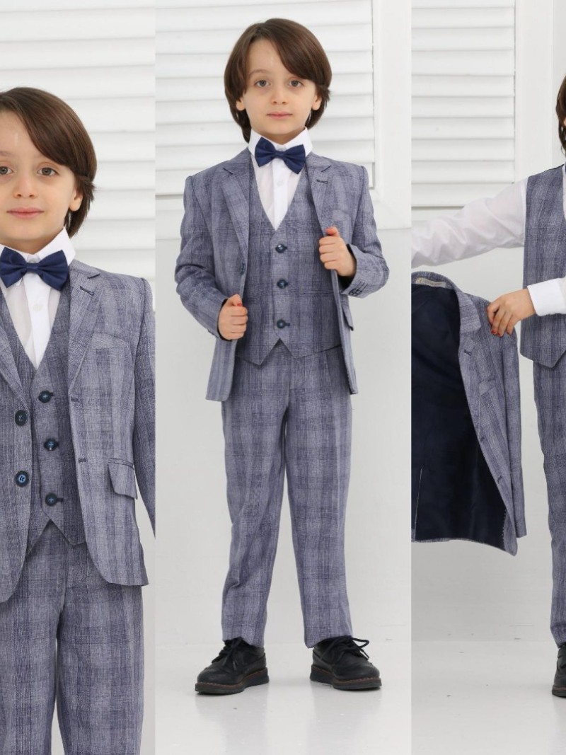 Boy's three-piece checked communion suit
